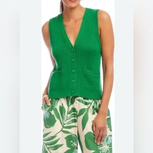 Karen Kane Rib Button-Up Sweater Vest